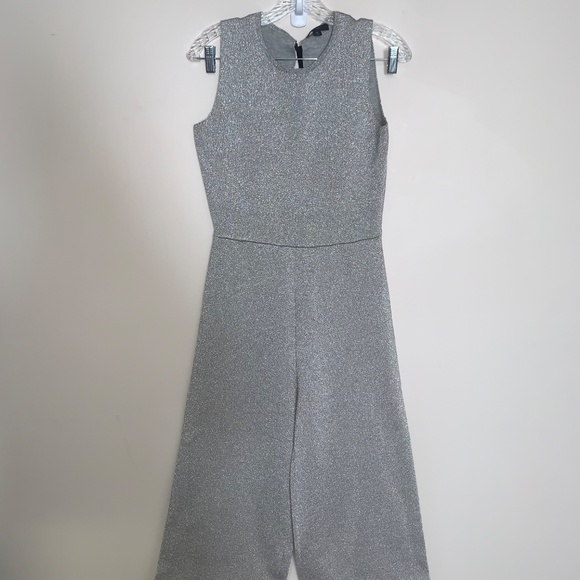 J. Crew Madison Lurex Sweater Metallic Silver Wide Leg Jumpsuit XS - Picture 3 of 11